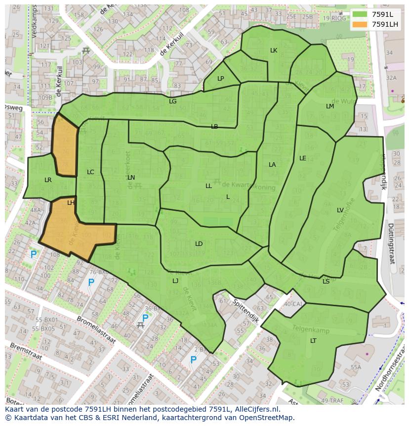 Afbeelding van het postcodegebied 7591 LH op de kaart.