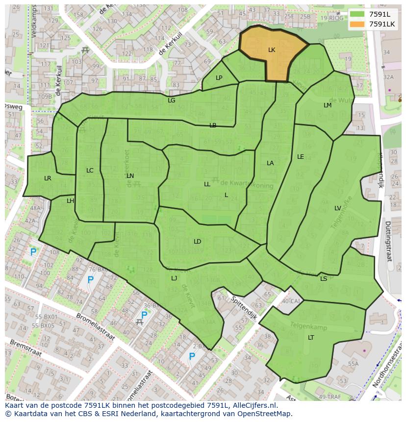 Afbeelding van het postcodegebied 7591 LK op de kaart.