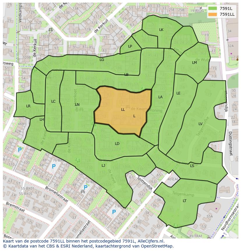 Afbeelding van het postcodegebied 7591 LL op de kaart.