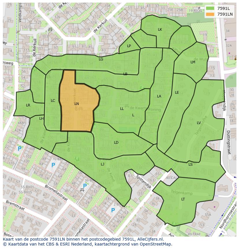 Afbeelding van het postcodegebied 7591 LN op de kaart.