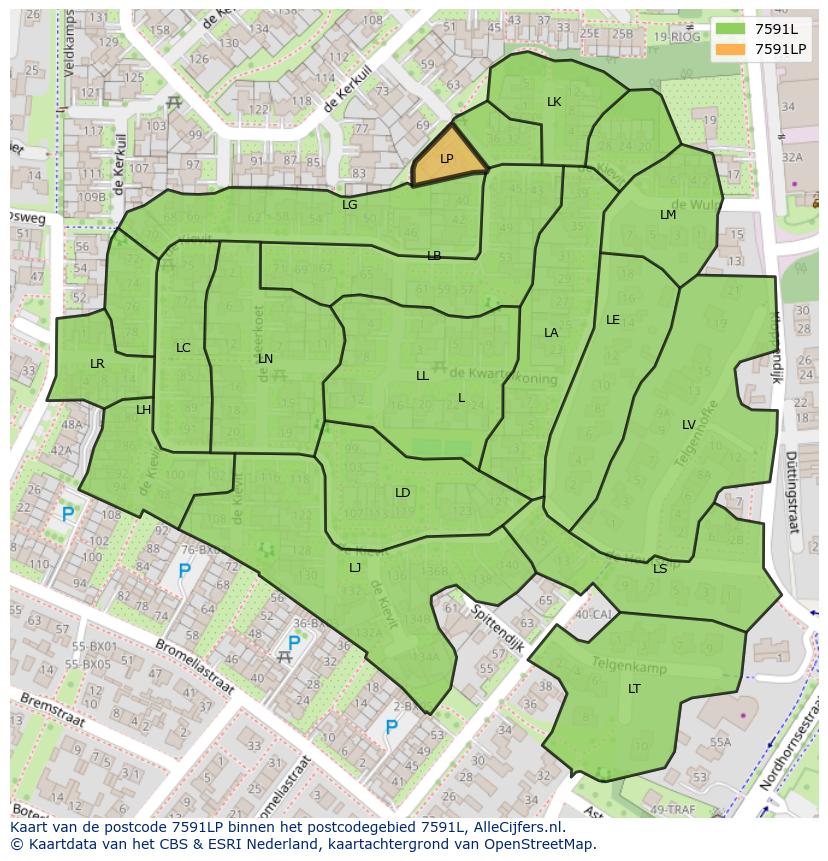 Afbeelding van het postcodegebied 7591 LP op de kaart.