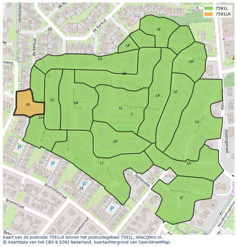 Afbeelding van het postcodegebied 7591 LR op de kaart.
