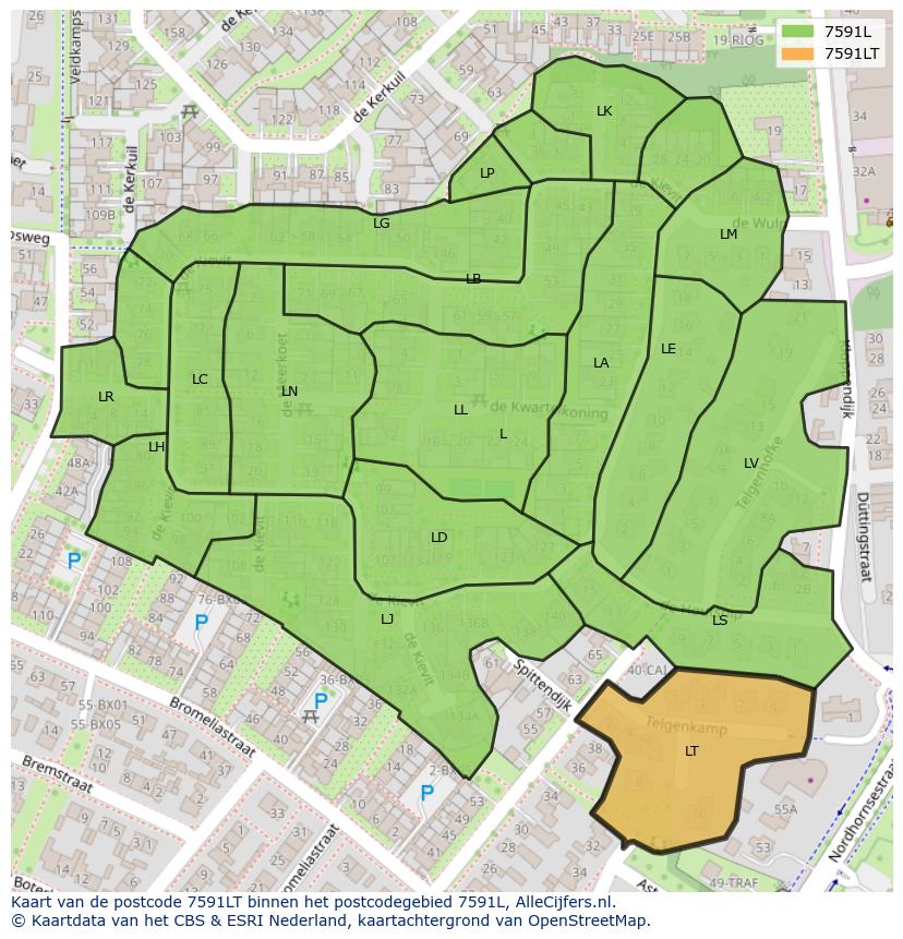 Afbeelding van het postcodegebied 7591 LT op de kaart.