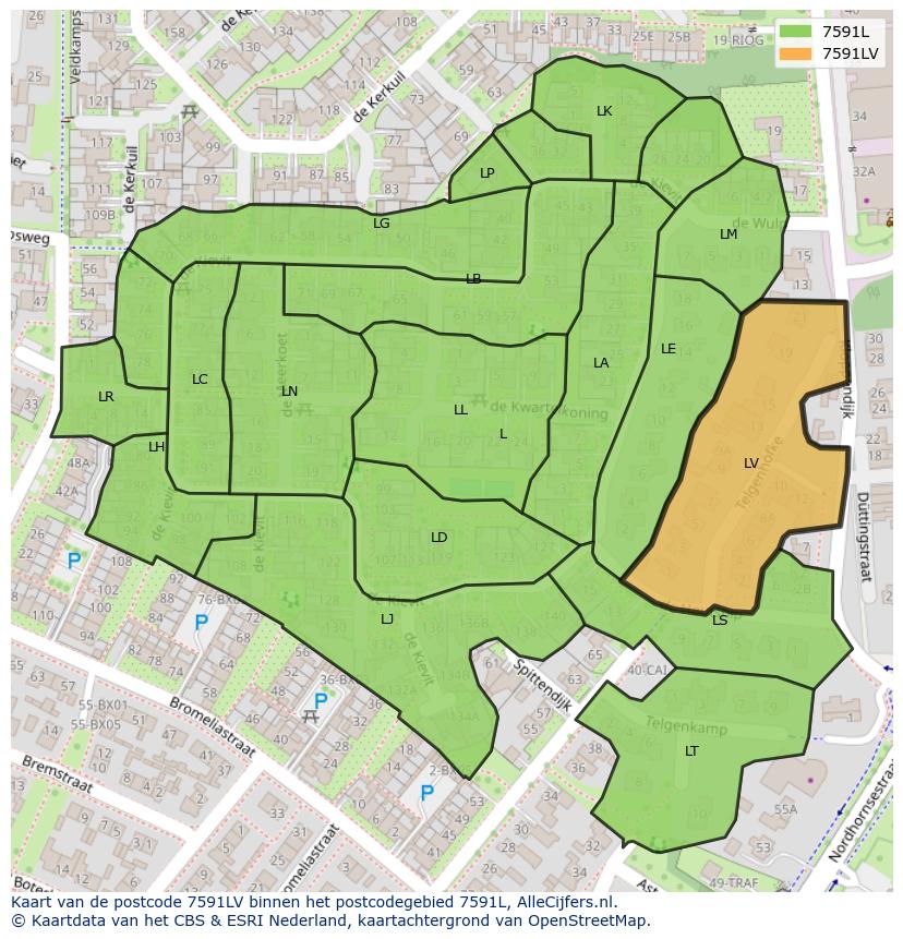 Afbeelding van het postcodegebied 7591 LV op de kaart.