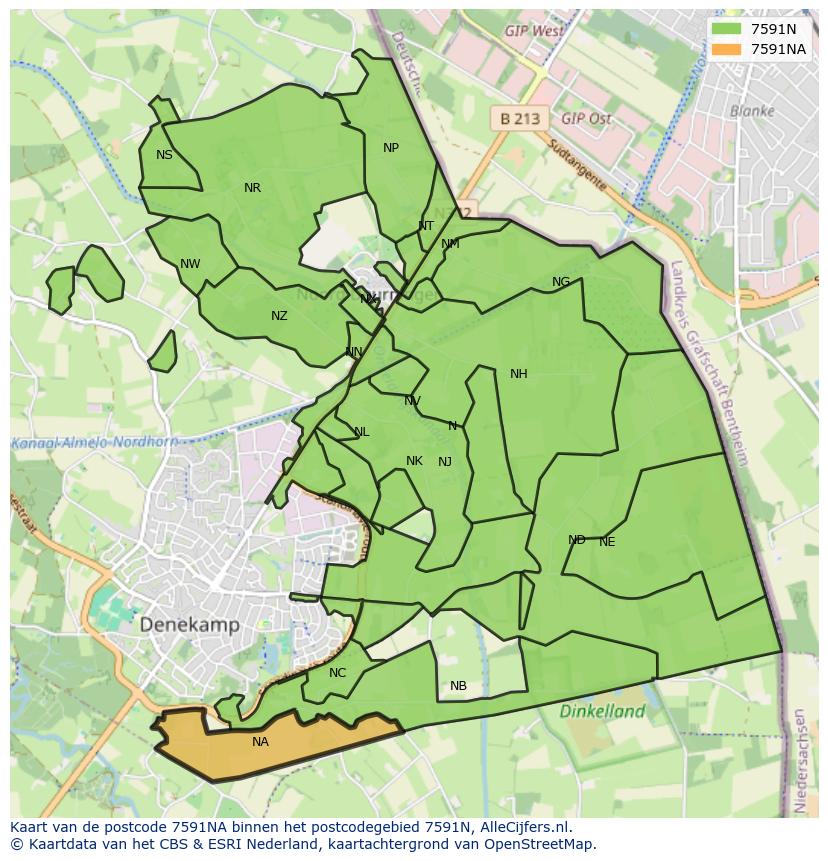 Afbeelding van het postcodegebied 7591 NA op de kaart.