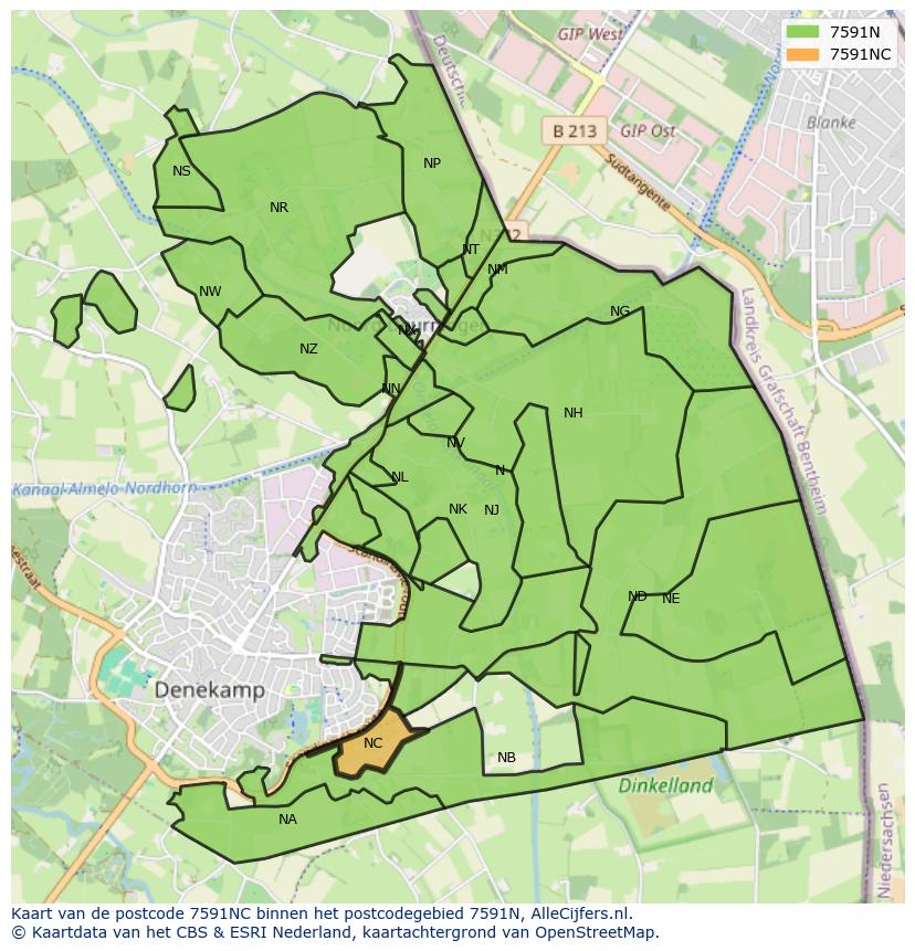 Afbeelding van het postcodegebied 7591 NC op de kaart.
