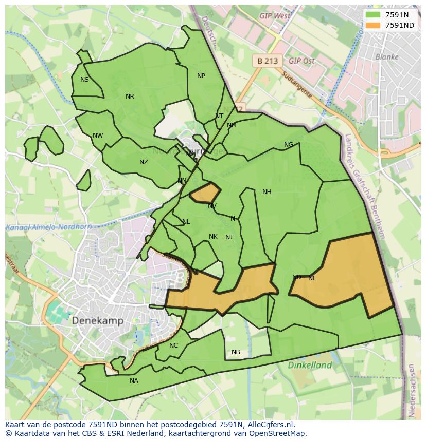 Afbeelding van het postcodegebied 7591 ND op de kaart.