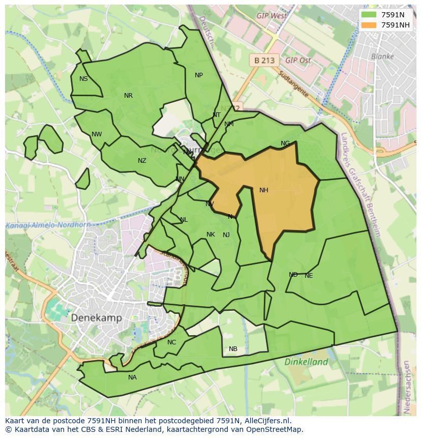 Afbeelding van het postcodegebied 7591 NH op de kaart.