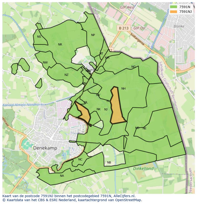 Afbeelding van het postcodegebied 7591 NJ op de kaart.