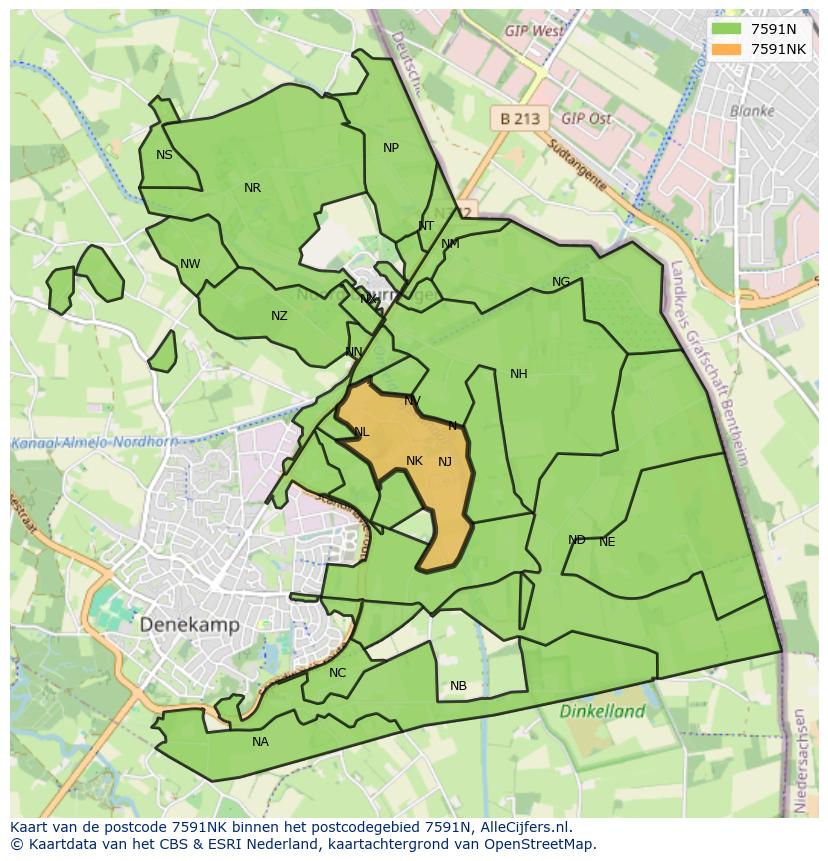 Afbeelding van het postcodegebied 7591 NK op de kaart.