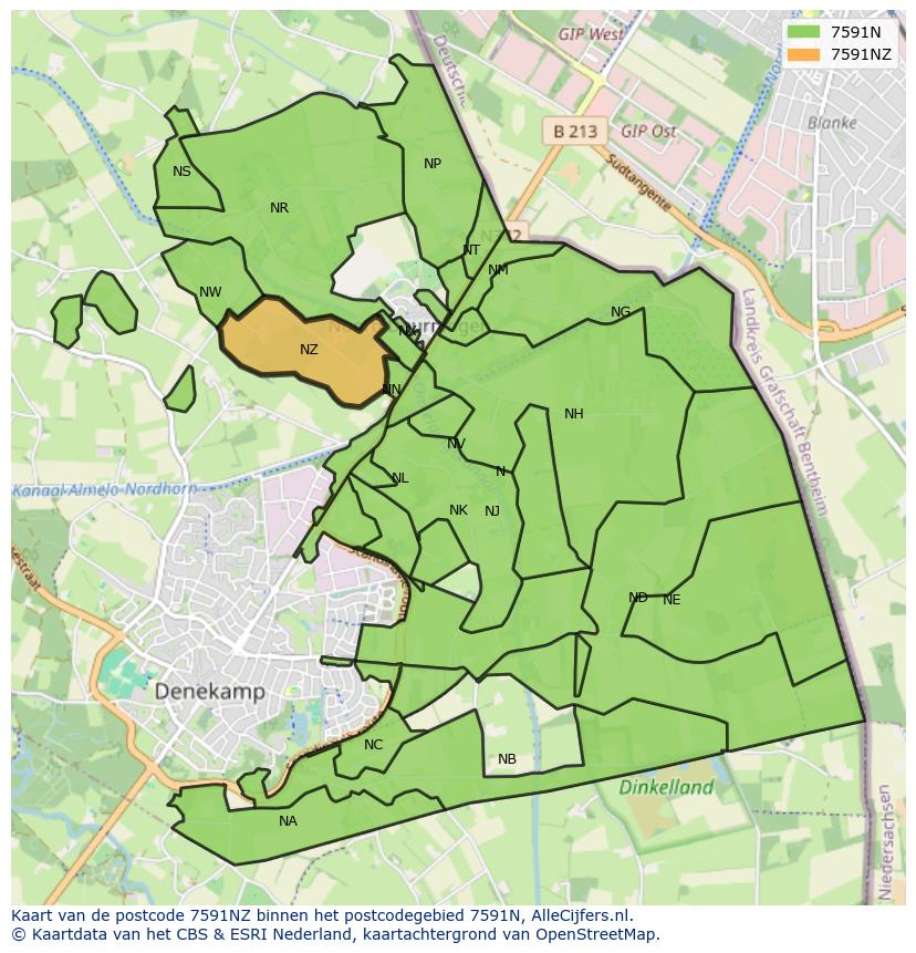Afbeelding van het postcodegebied 7591 NZ op de kaart.