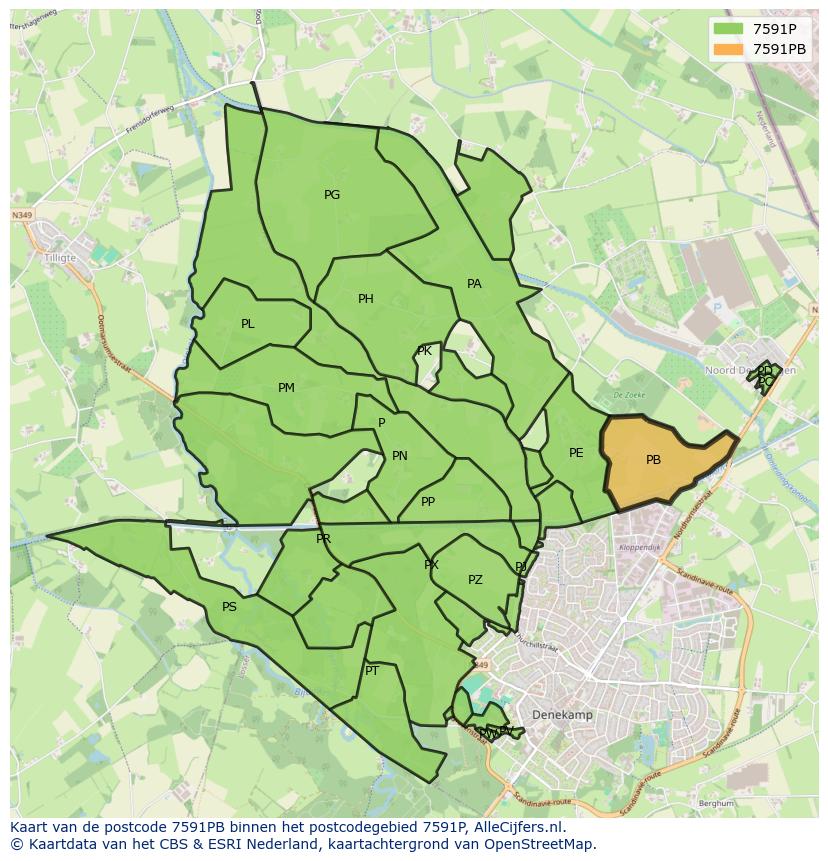 Afbeelding van het postcodegebied 7591 PB op de kaart.