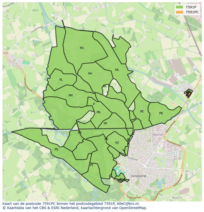 Afbeelding van het postcodegebied 7591 PC op de kaart.