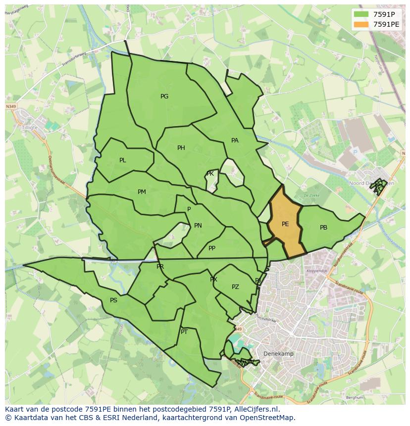 Afbeelding van het postcodegebied 7591 PE op de kaart.