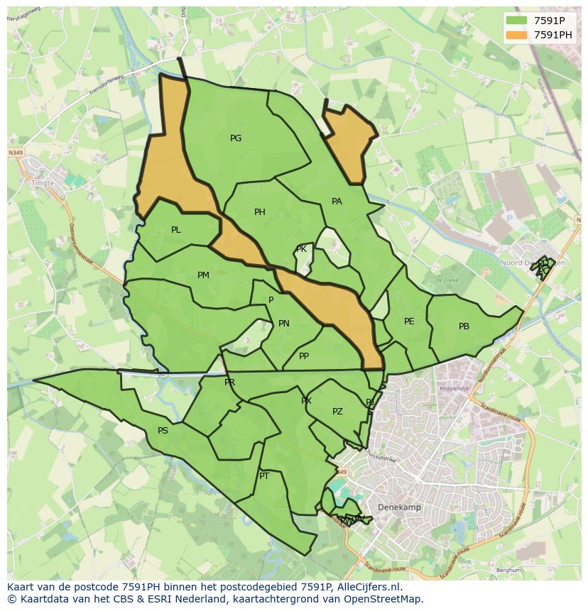 Afbeelding van het postcodegebied 7591 PH op de kaart.