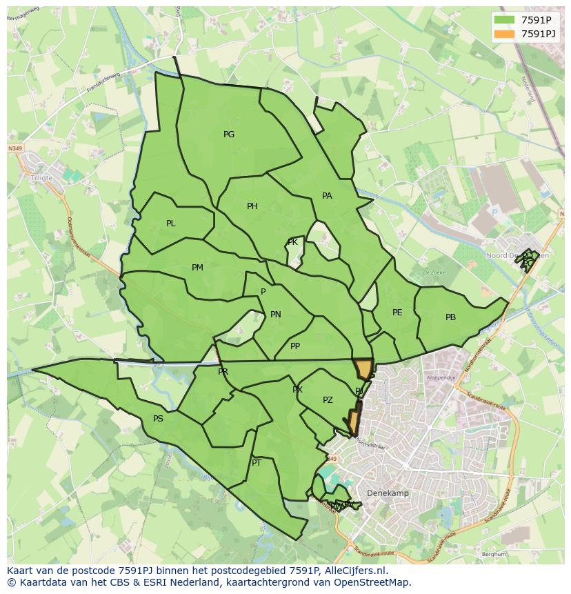 Afbeelding van het postcodegebied 7591 PJ op de kaart.