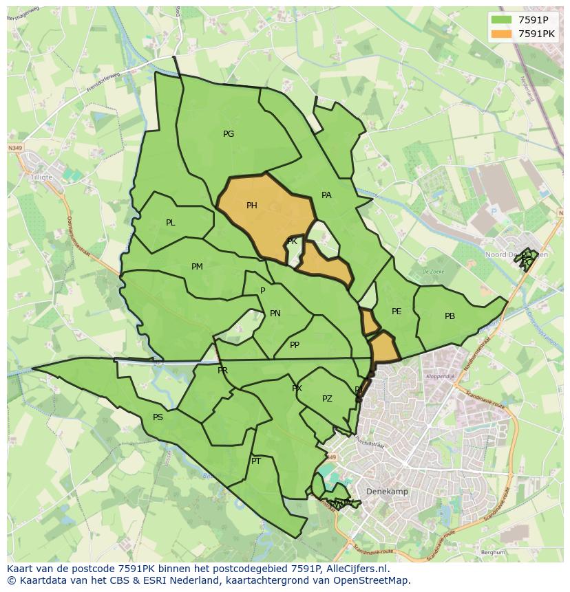 Afbeelding van het postcodegebied 7591 PK op de kaart.