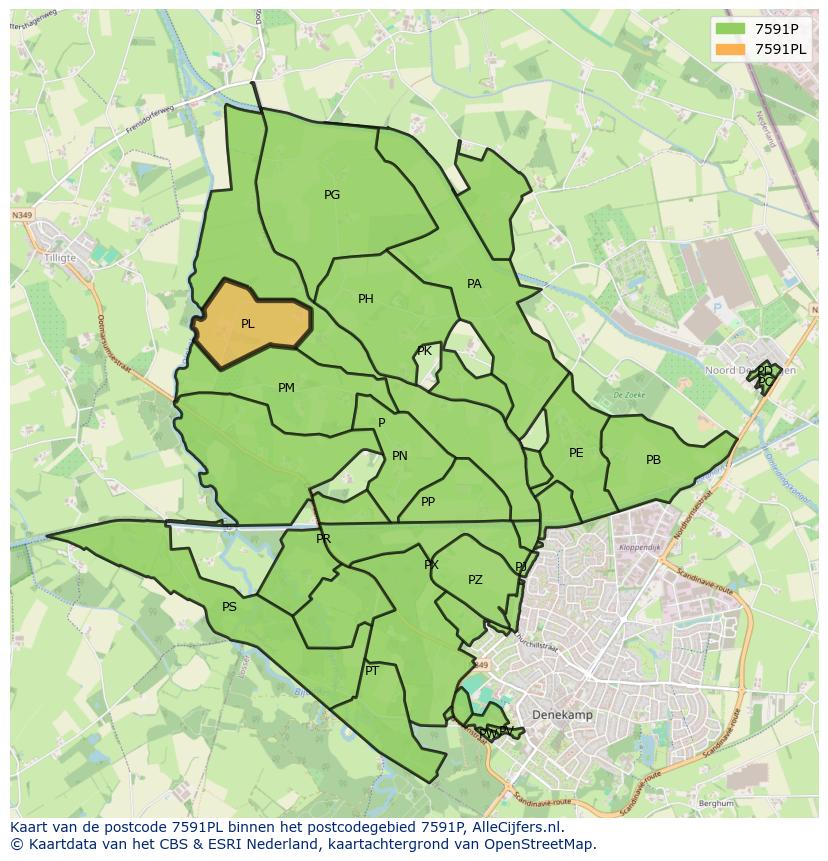 Afbeelding van het postcodegebied 7591 PL op de kaart.