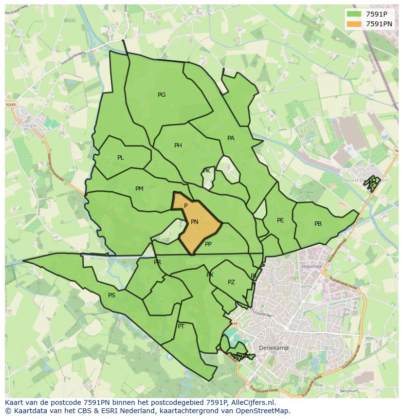 Afbeelding van het postcodegebied 7591 PN op de kaart.