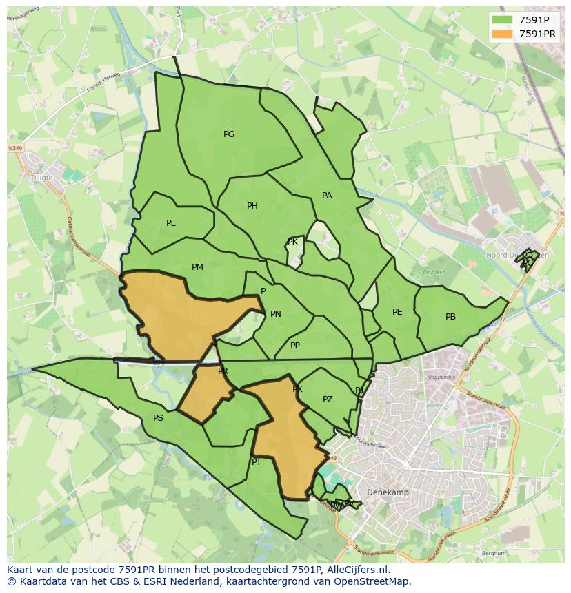 Afbeelding van het postcodegebied 7591 PR op de kaart.