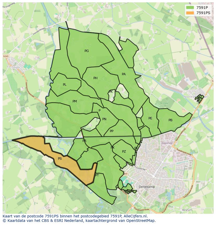 Afbeelding van het postcodegebied 7591 PS op de kaart.