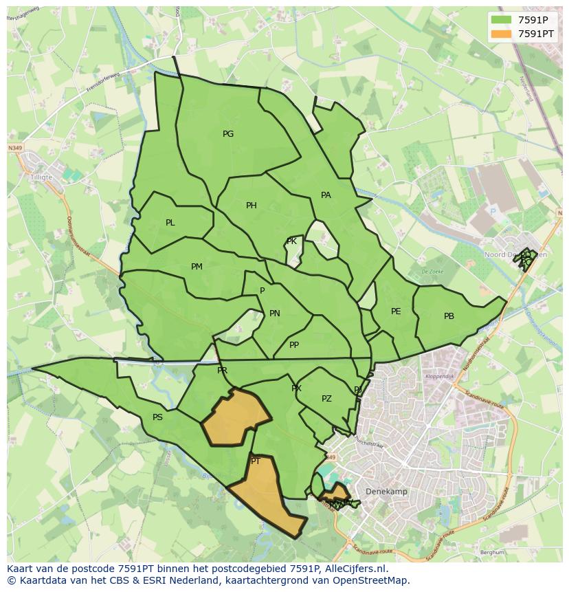 Afbeelding van het postcodegebied 7591 PT op de kaart.