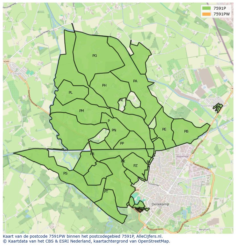 Afbeelding van het postcodegebied 7591 PW op de kaart.