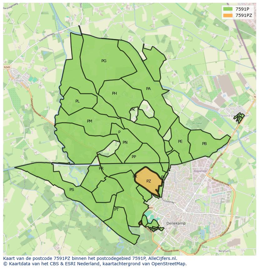 Afbeelding van het postcodegebied 7591 PZ op de kaart.