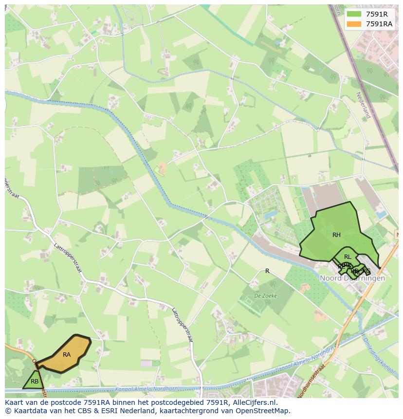 Afbeelding van het postcodegebied 7591 RA op de kaart.