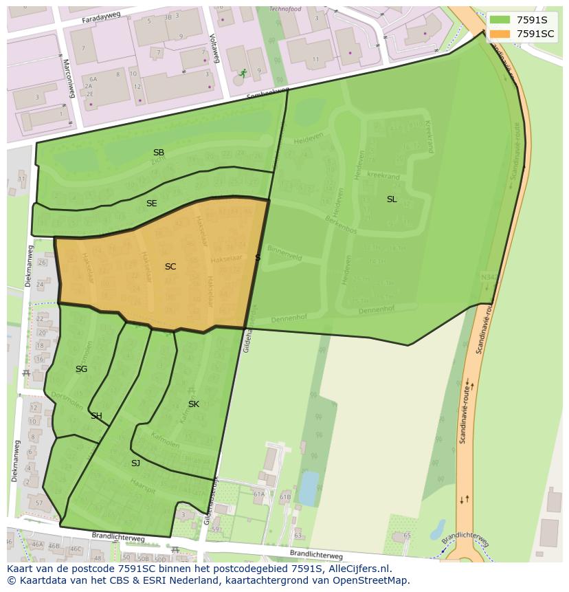 Afbeelding van het postcodegebied 7591 SC op de kaart.