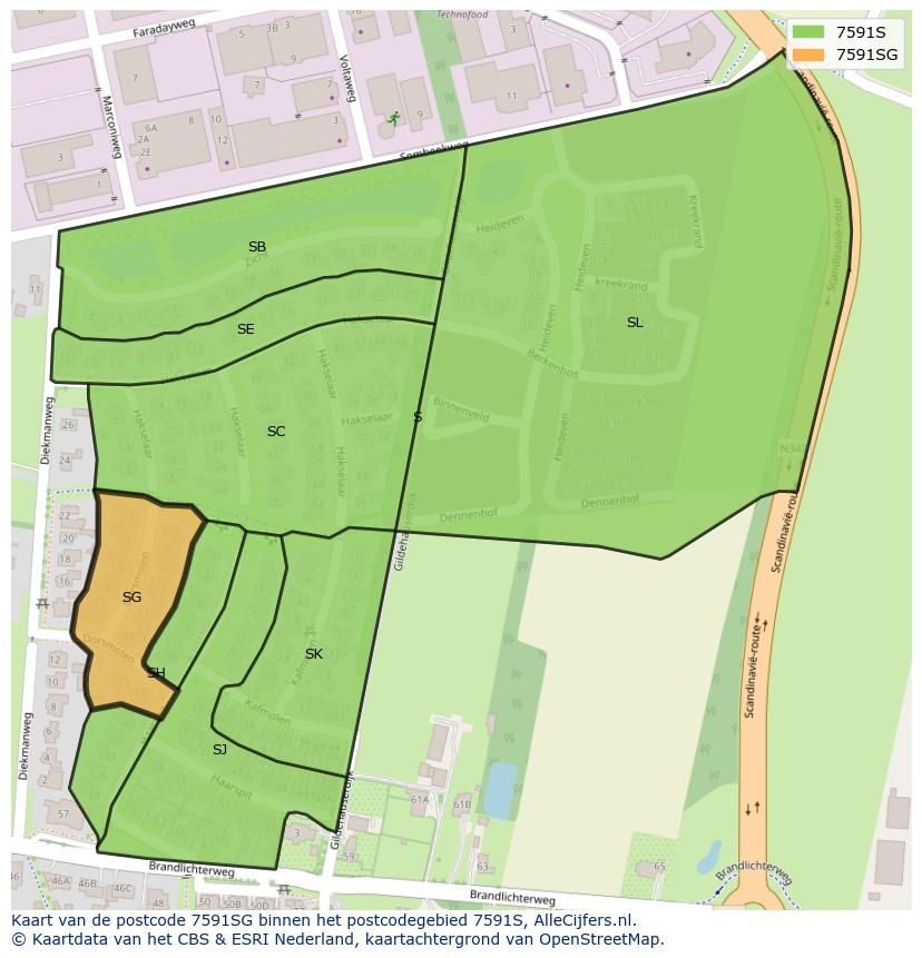Afbeelding van het postcodegebied 7591 SG op de kaart.