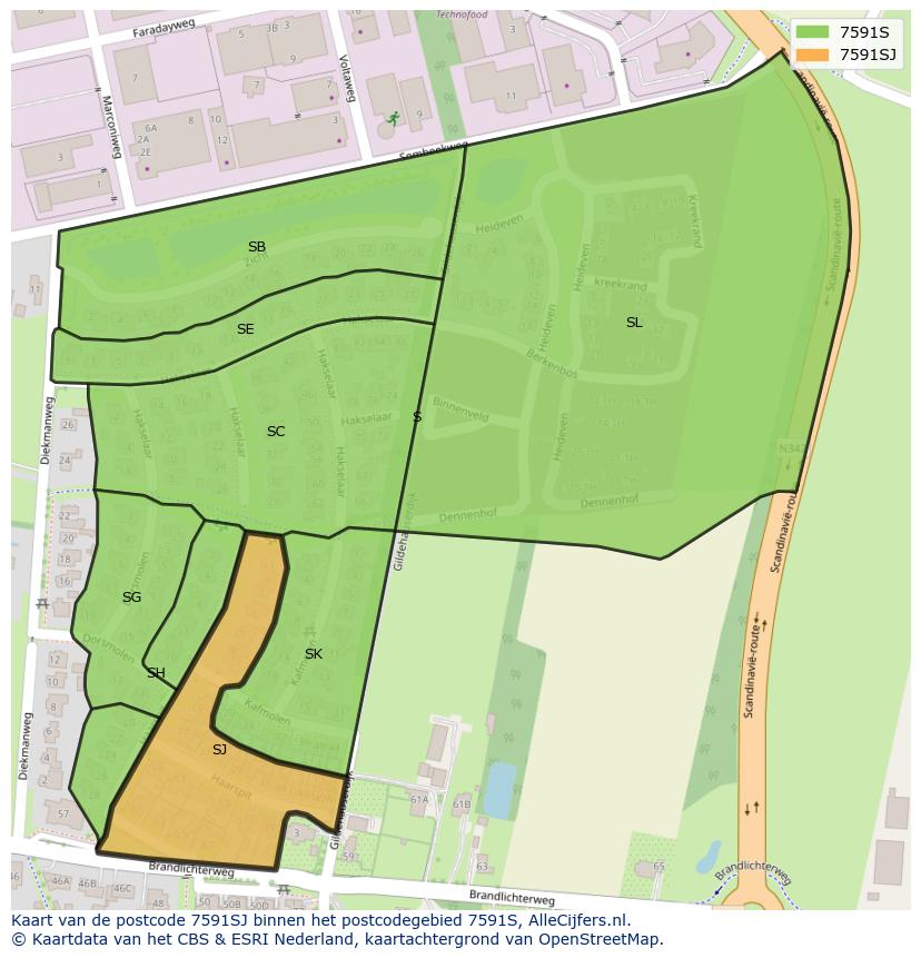 Afbeelding van het postcodegebied 7591 SJ op de kaart.