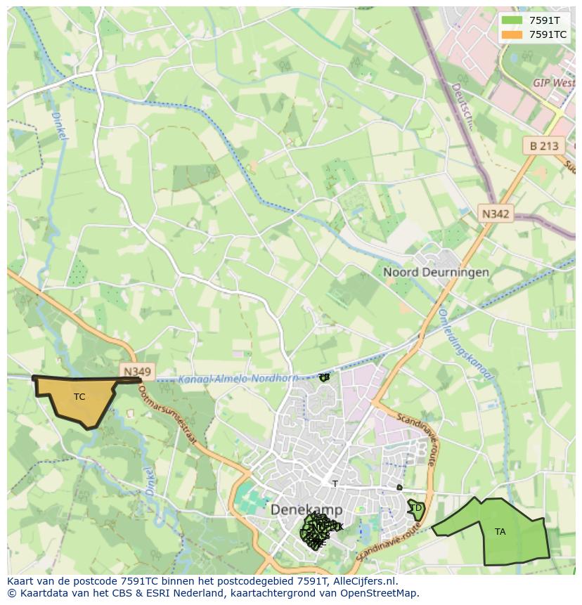 Afbeelding van het postcodegebied 7591 TC op de kaart.