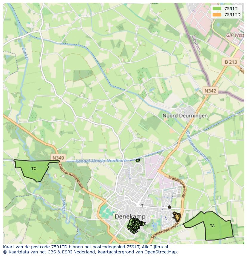 Afbeelding van het postcodegebied 7591 TD op de kaart.