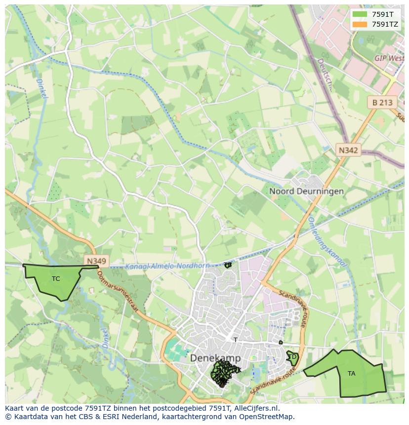 Afbeelding van het postcodegebied 7591 TZ op de kaart.