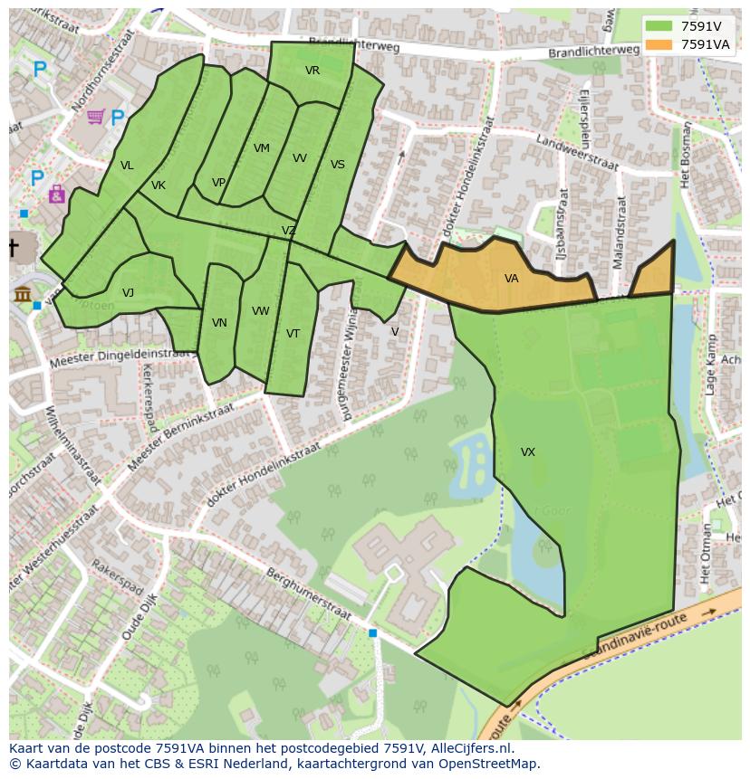 Afbeelding van het postcodegebied 7591 VA op de kaart.