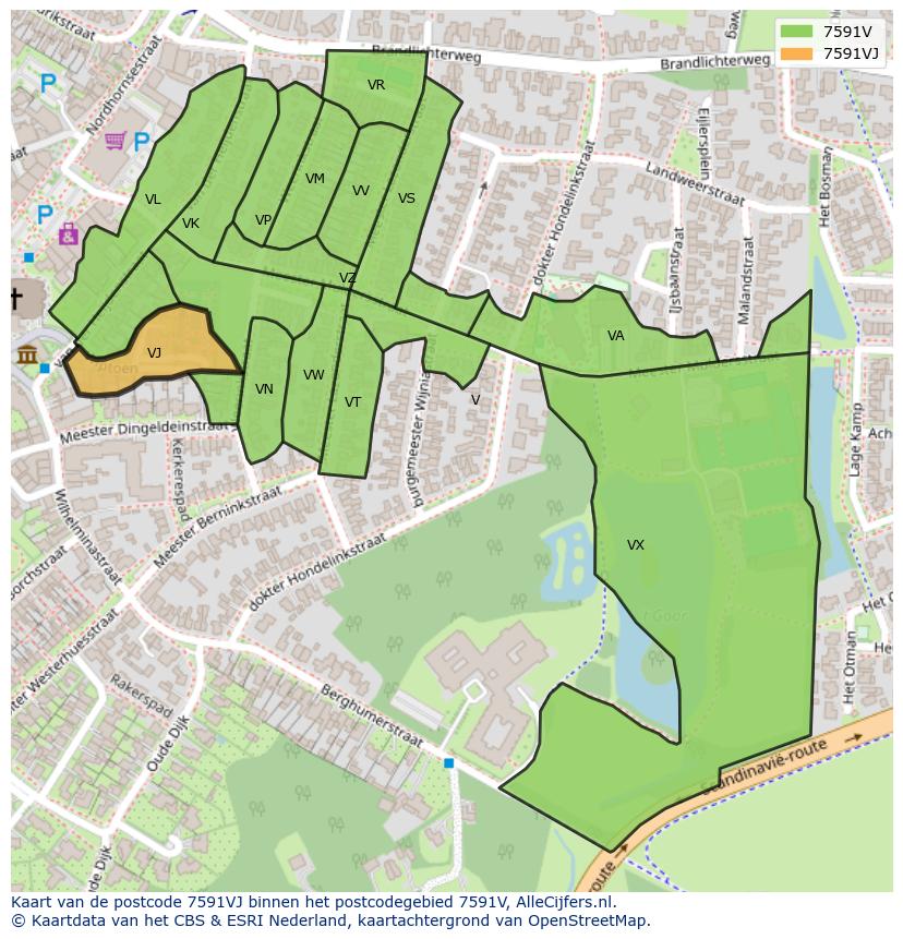 Afbeelding van het postcodegebied 7591 VJ op de kaart.