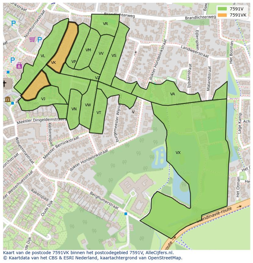 Afbeelding van het postcodegebied 7591 VK op de kaart.