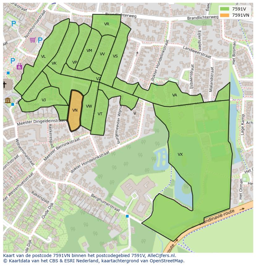 Afbeelding van het postcodegebied 7591 VN op de kaart.