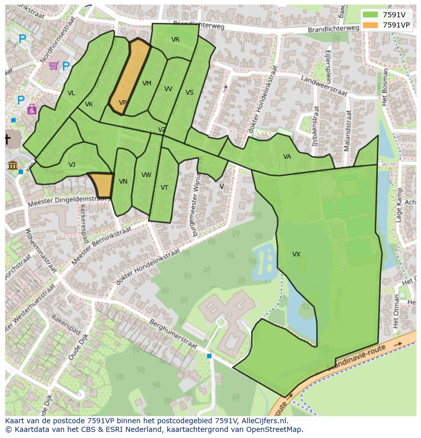 Afbeelding van het postcodegebied 7591 VP op de kaart.