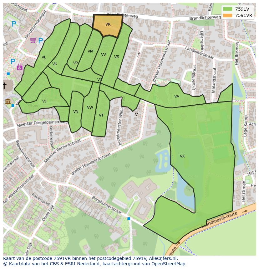 Afbeelding van het postcodegebied 7591 VR op de kaart.