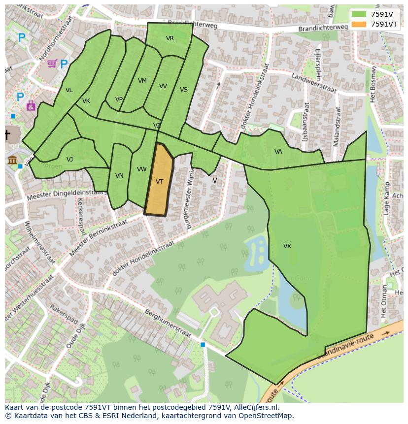 Afbeelding van het postcodegebied 7591 VT op de kaart.