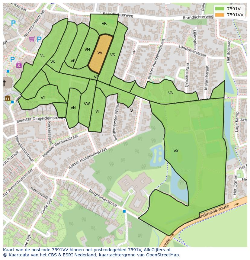 Afbeelding van het postcodegebied 7591 VV op de kaart.