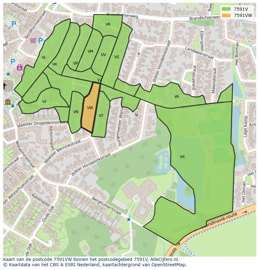 Afbeelding van het postcodegebied 7591 VW op de kaart.