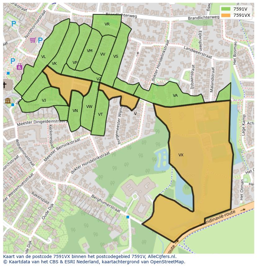 Afbeelding van het postcodegebied 7591 VX op de kaart.