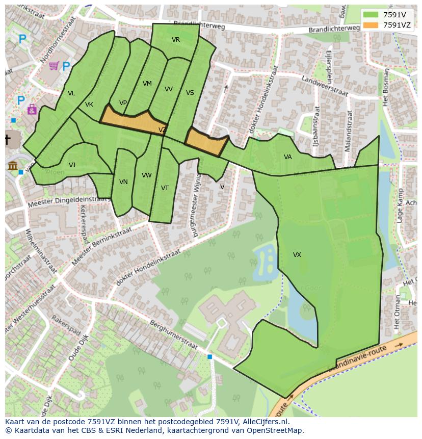 Afbeelding van het postcodegebied 7591 VZ op de kaart.