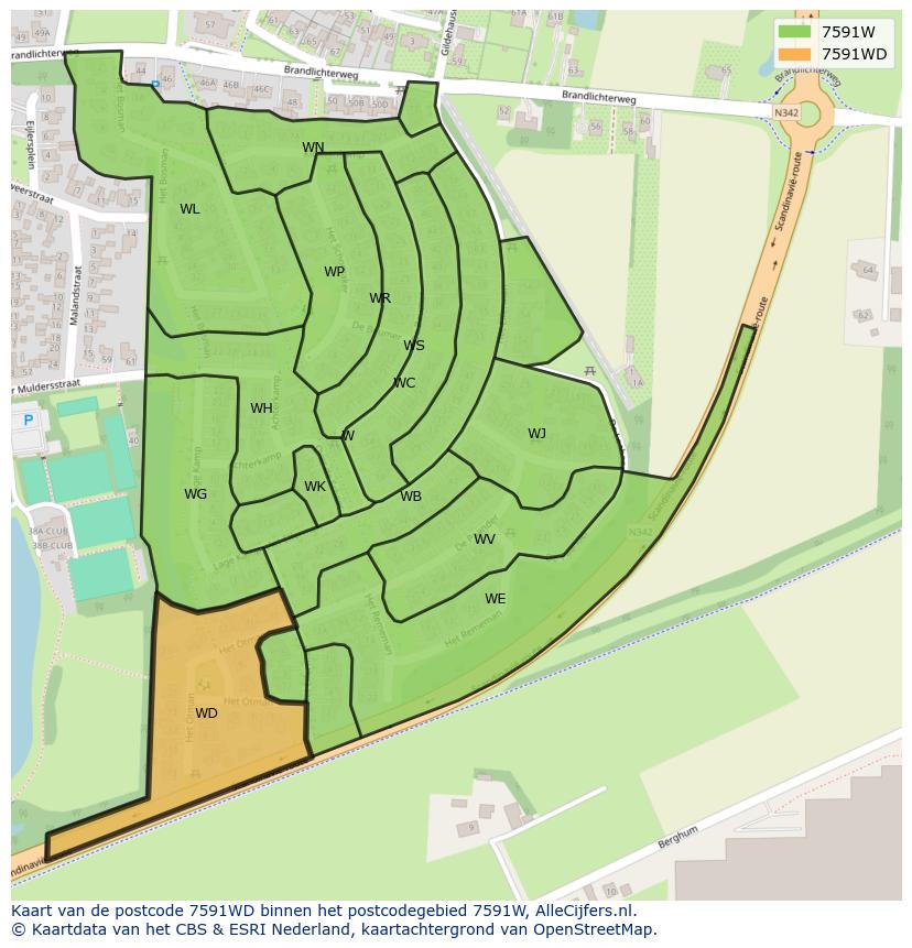 Afbeelding van het postcodegebied 7591 WD op de kaart.