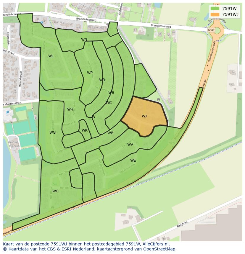 Afbeelding van het postcodegebied 7591 WJ op de kaart.