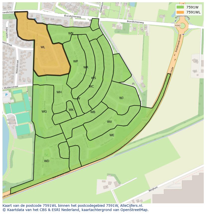 Afbeelding van het postcodegebied 7591 WL op de kaart.
