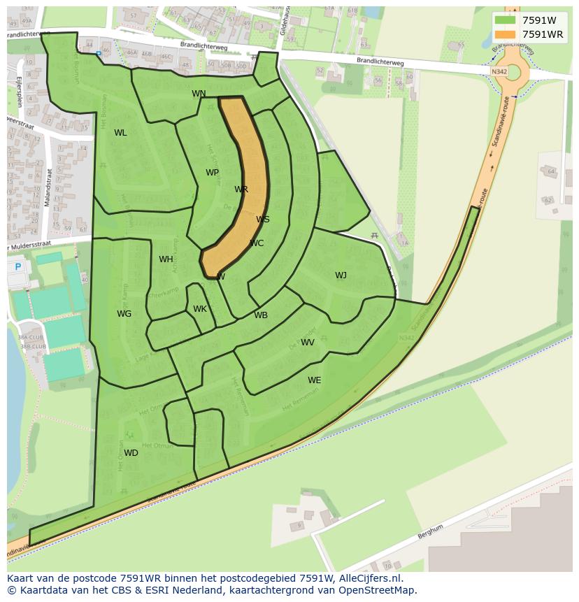 Afbeelding van het postcodegebied 7591 WR op de kaart.